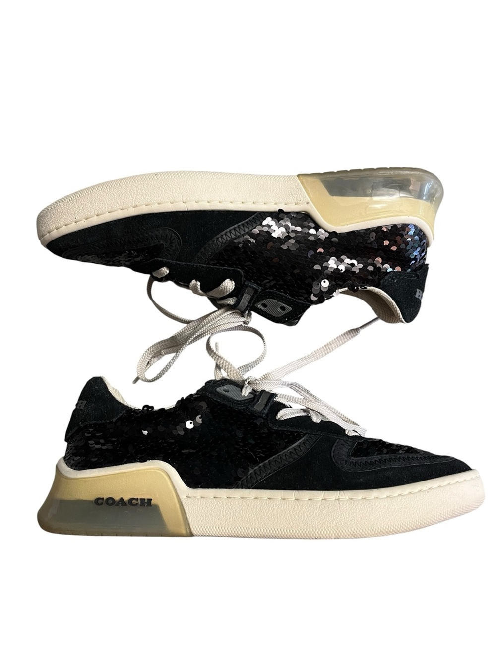 Coach CitySole Court Sneakers Womens 8.5 Black Sequin Suede Shoes G5506 Fashion